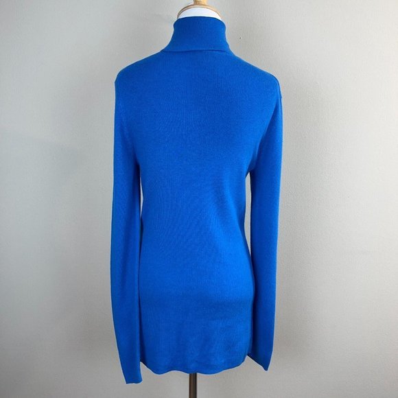 Ann Taylor Turtleneck Sweater L Blue Cashmere Blend Long Sleeve Lightweight Slim - Picture 5 of 8